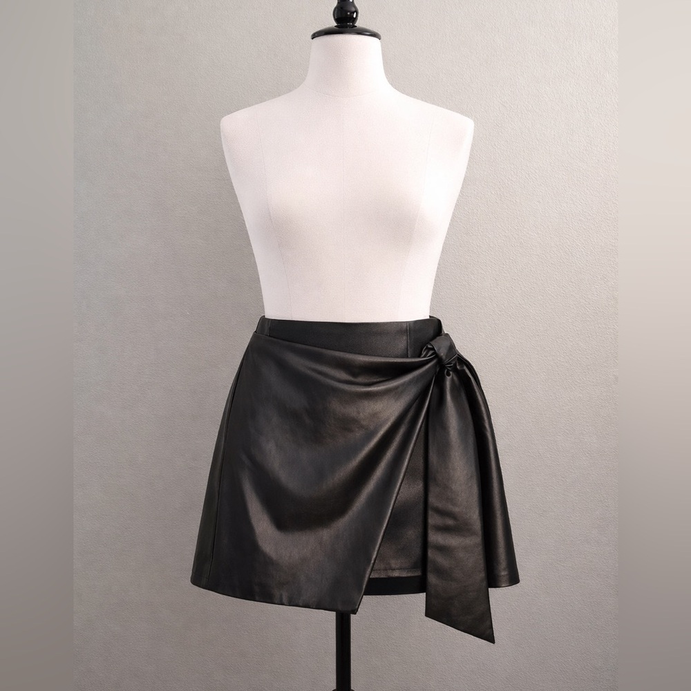 Aritzia Black Faux Leather Wrap Mini Skirt